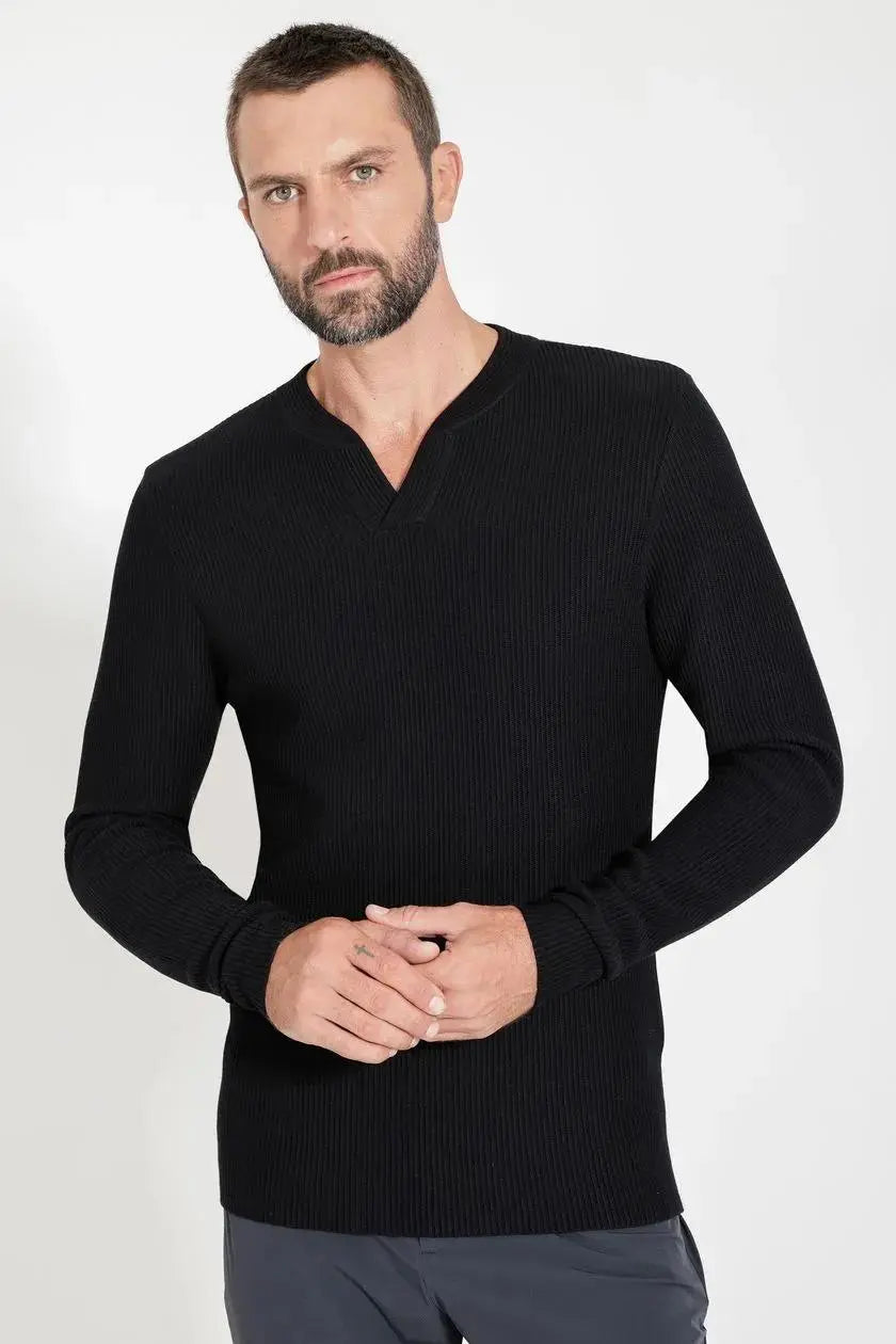 Suéter de Tricot Henley Preto Urban Performance