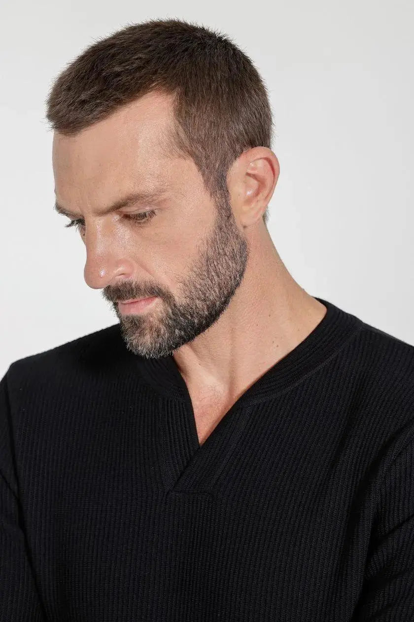 Suéter de Tricot Henley Preto Urban Performance