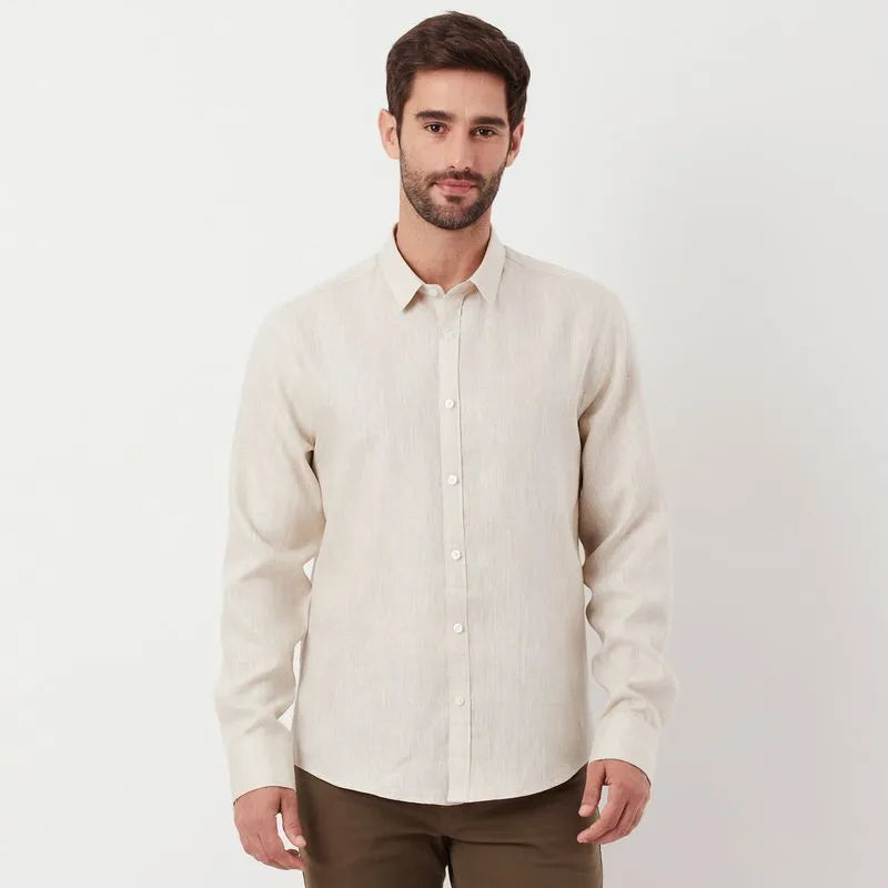 Camisa Linho Lisa Areia Original Penguin ML