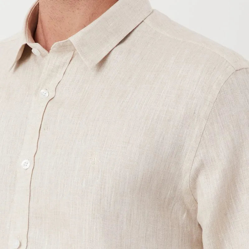 Camisa Linho Lisa Areia Original Penguin ML