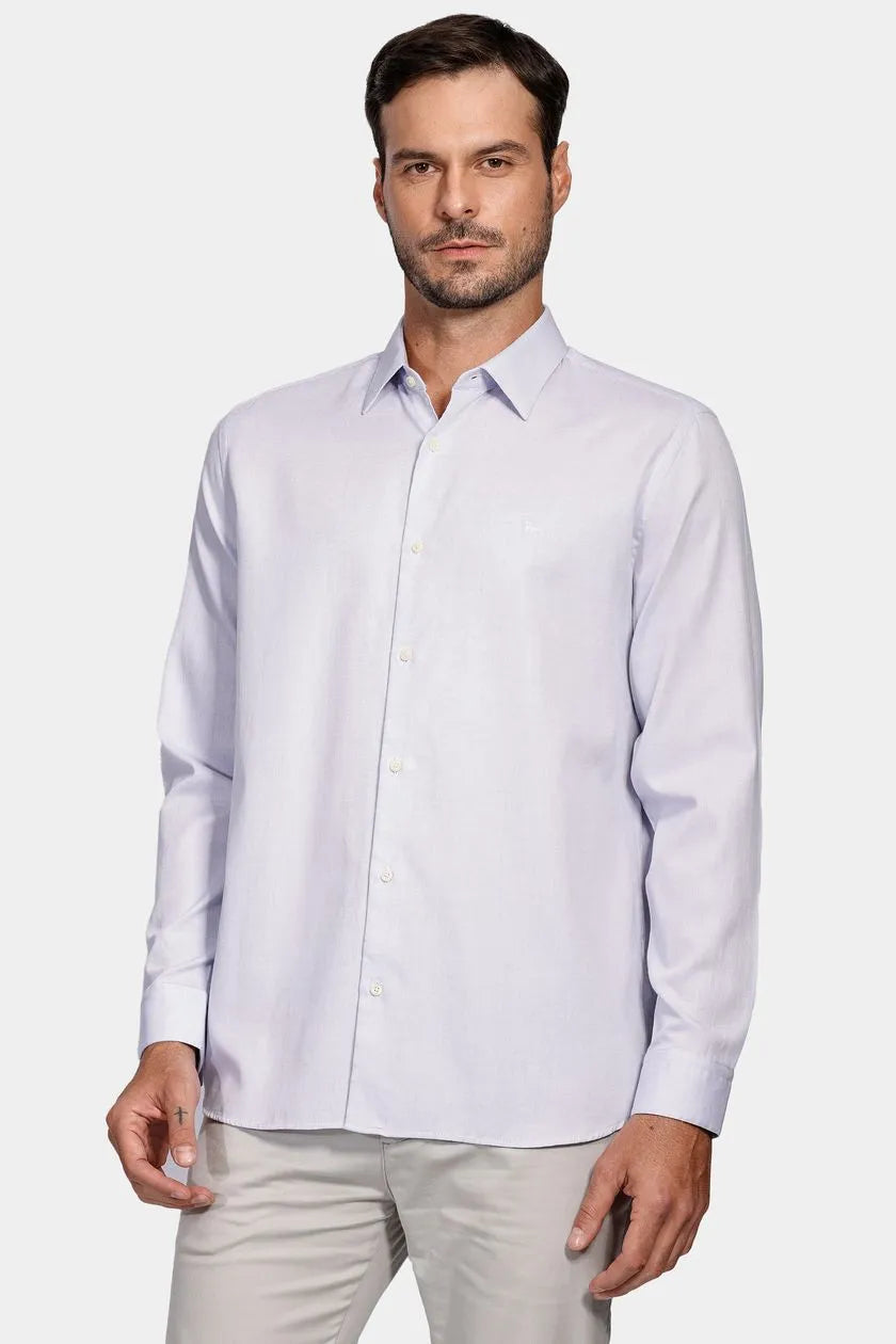 Camisa Manga Longa Cosmo Regular Maquineta Pontilhada Azul