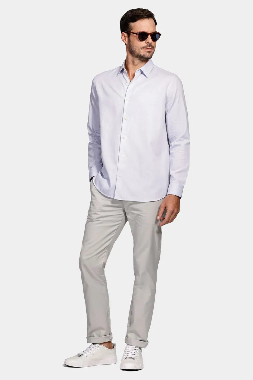 Camisa Manga Longa Cosmo Regular Maquineta Pontilhada Azul