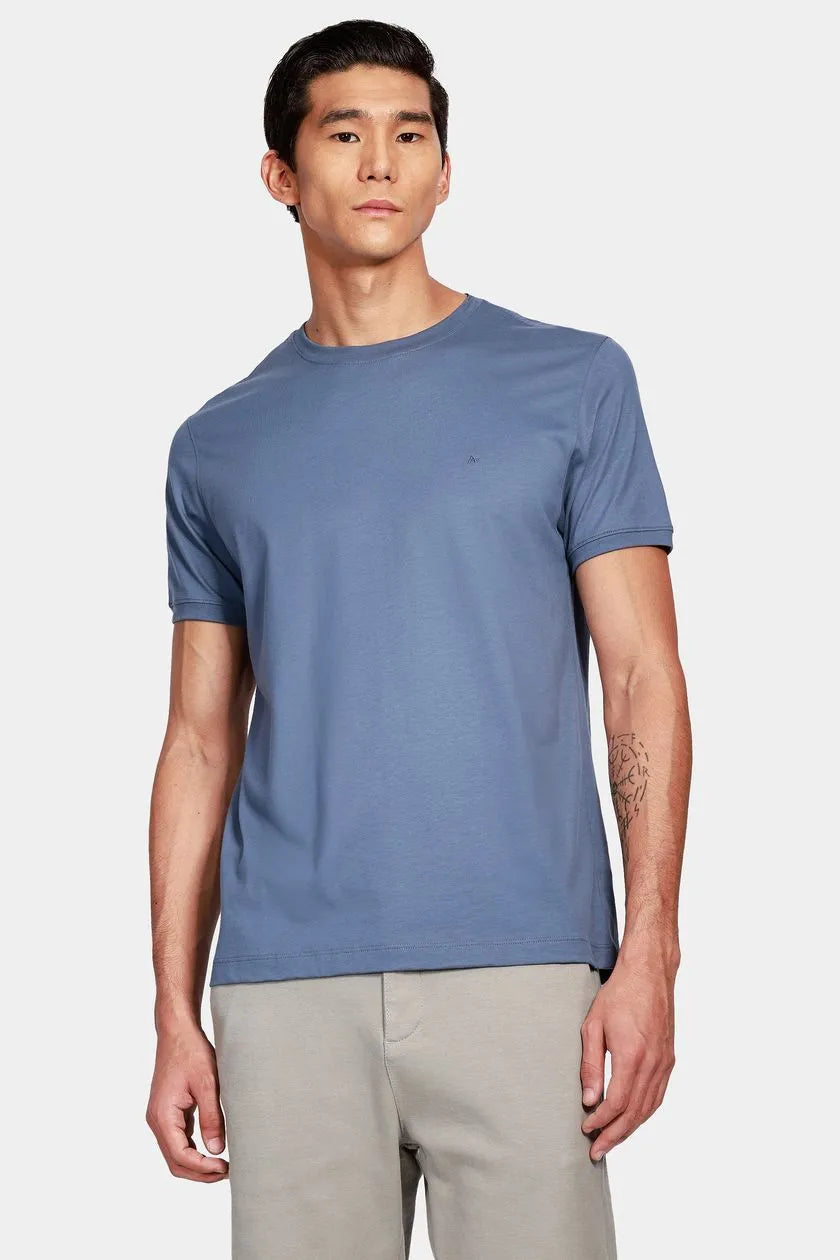 Camiseta Gola Careca de Algodão Pima Azul Alumínio