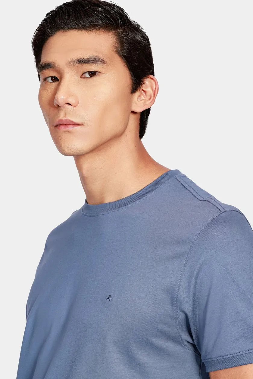 Camiseta Gola Careca de Algodão Pima Azul Alumínio