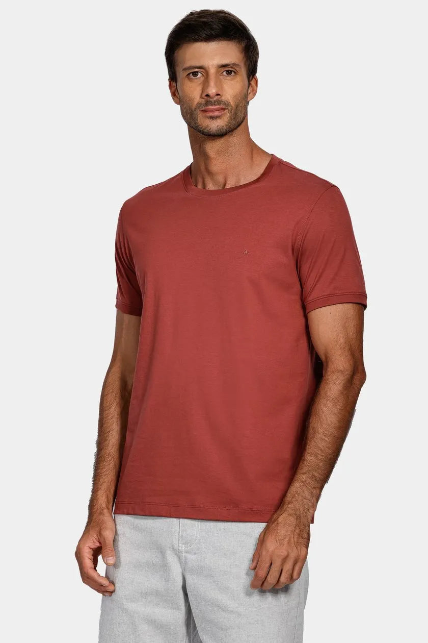 Camiseta Gola Careca de Algodão Pima Vermelho Maca