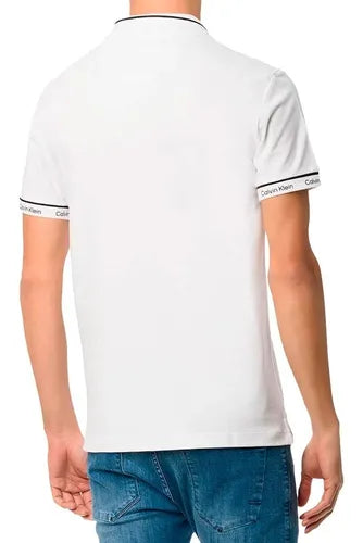 Polo Calvin Klein Slim Retilinea Ck Manga Branca
