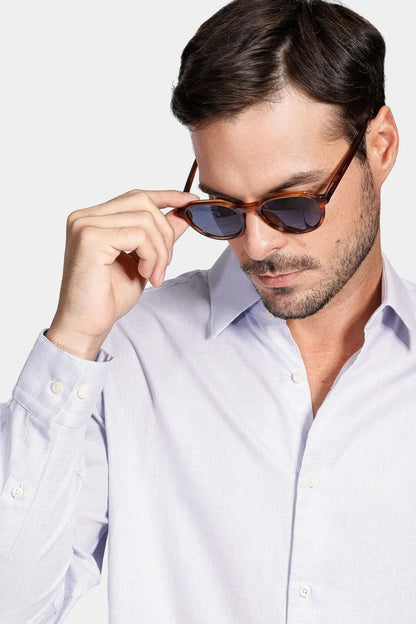Camisa Manga Longa Cosmo Regular Maquineta Pontilhada Azul