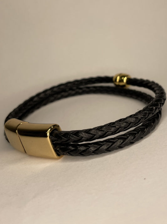 Pulseira Duplo Couro Preto