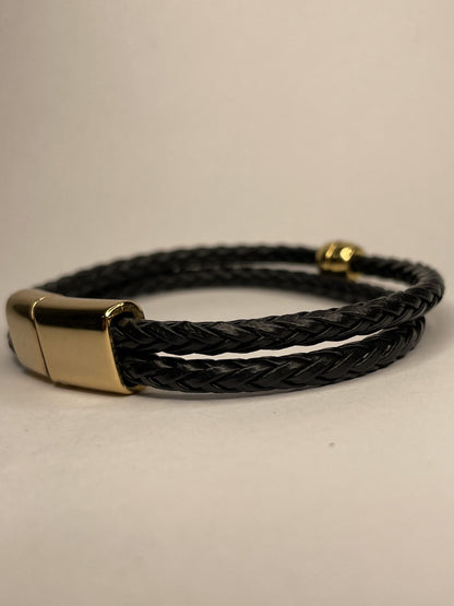 Pulseira Duplo Couro Preto