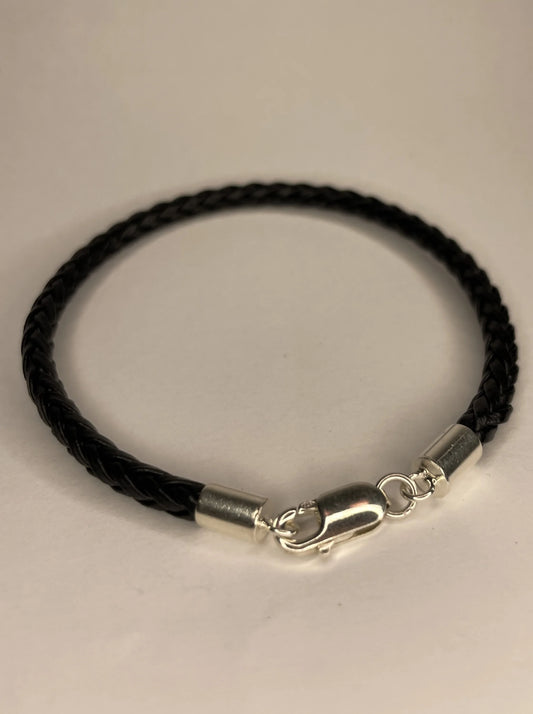 Pulseira Couro Preto Fecho De Prata